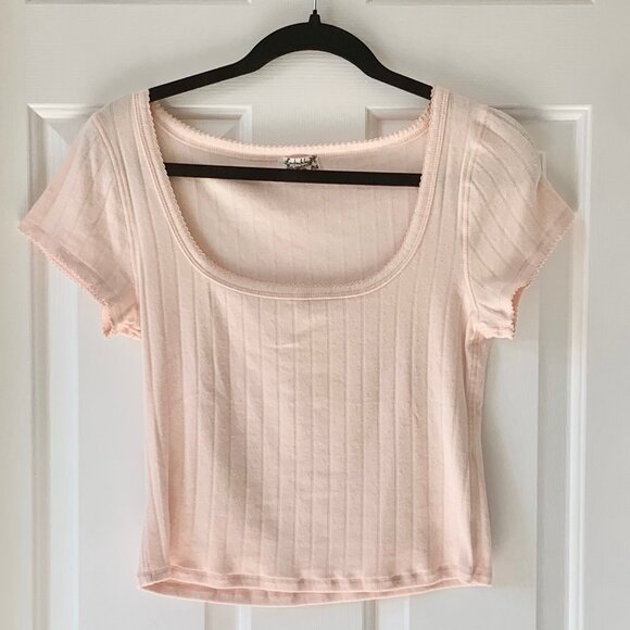 New Free People Intimately End Game Pointelle Baby Tee, Small, Peach - Picture 4 of 7